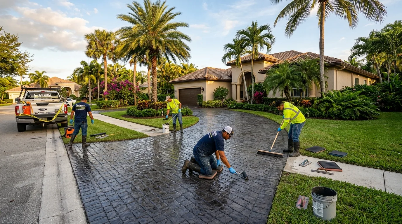 Concrete contractor pouring a driveway — Concrete Oakland Park, FL